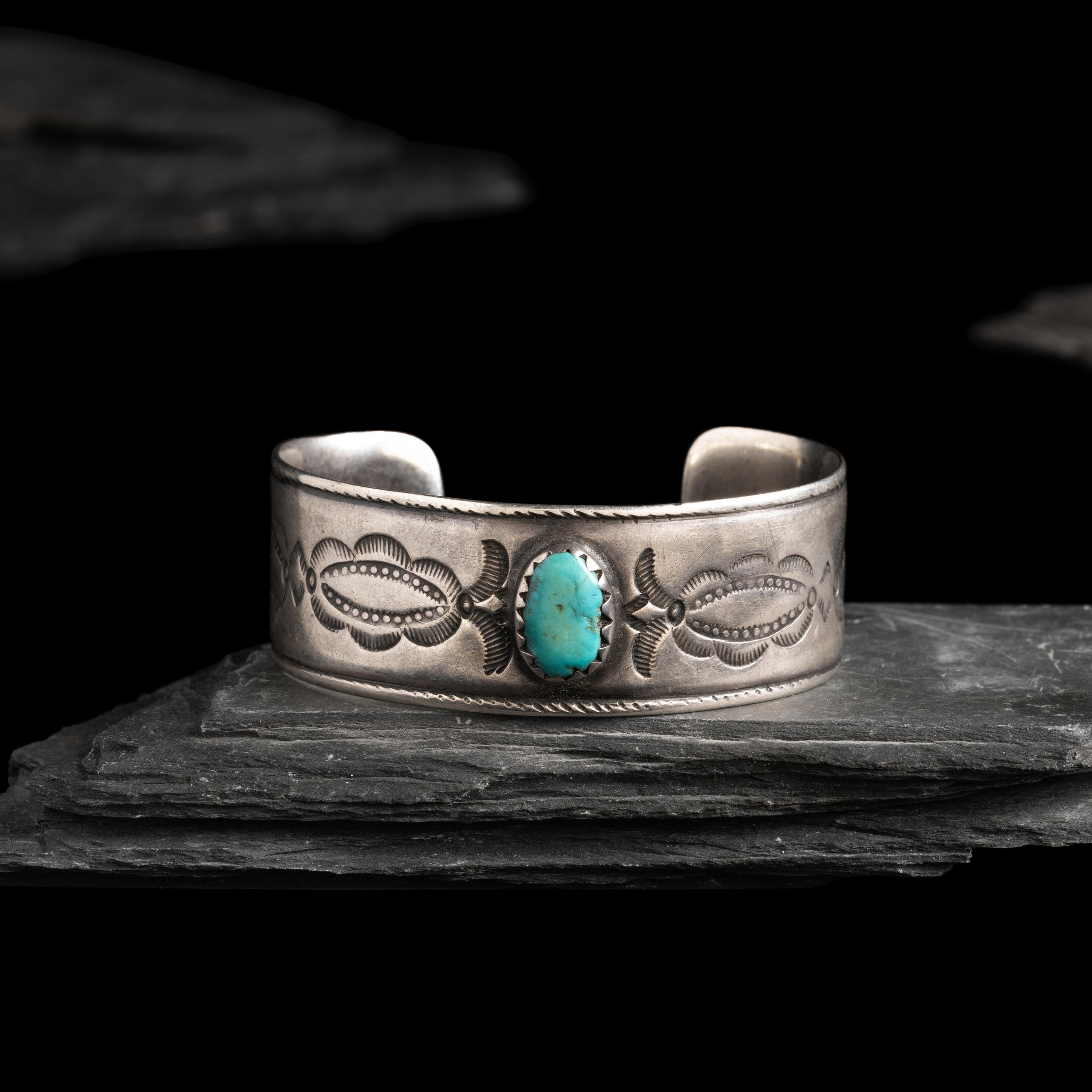 Navajo Ingot and Turquoise Cuff Bracelet