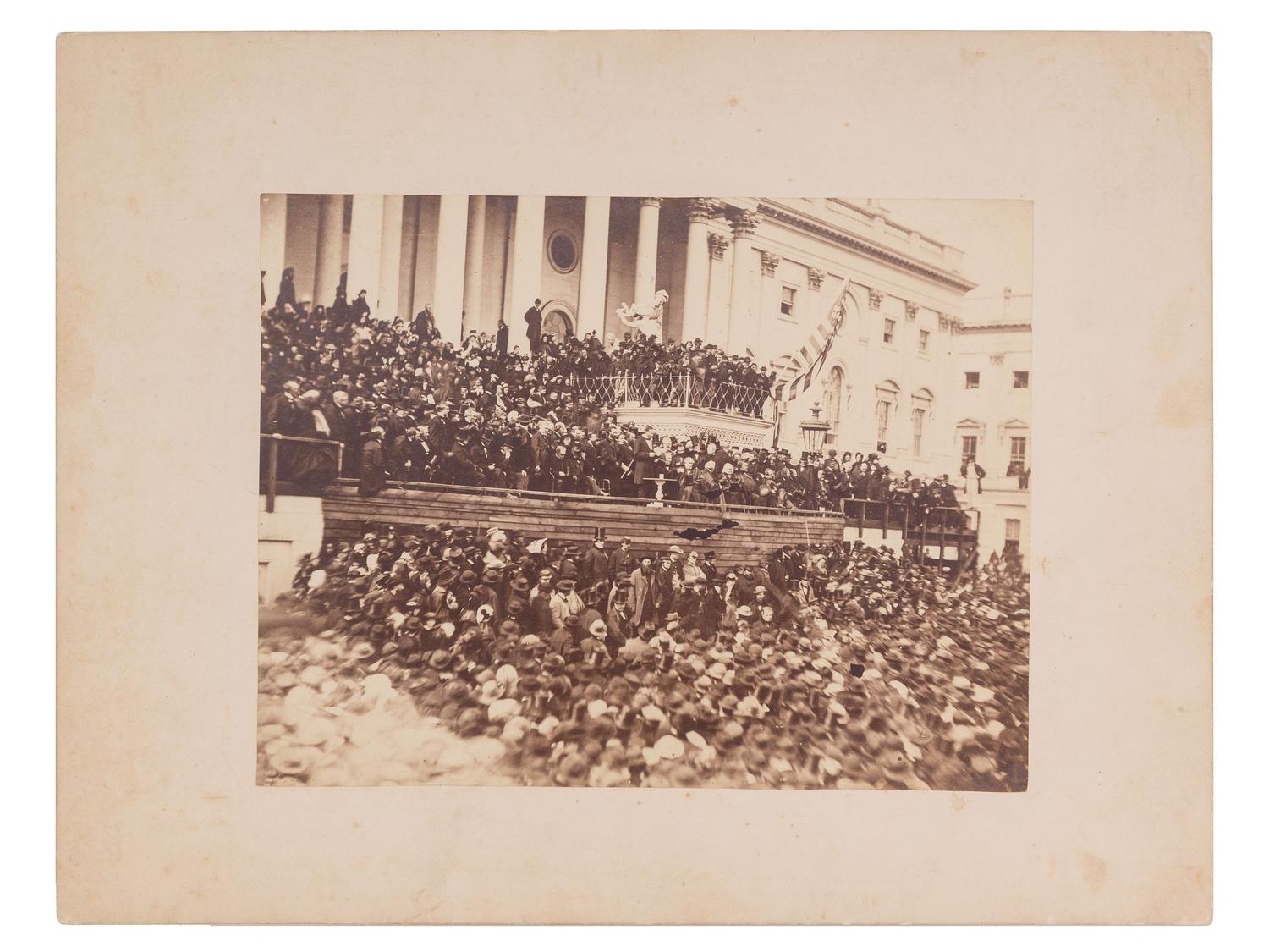 [LINCOLN, Abraham (1809-1865)]. [GARDNER, Alexander (1821-1882), photographer, attrib.]. Large format photograph of Abraham Lincoln's second inauguration. Washington, DC, 4 March 1865.