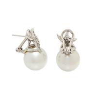 CULTURED PEARL AND DIAMOND EARRINGS