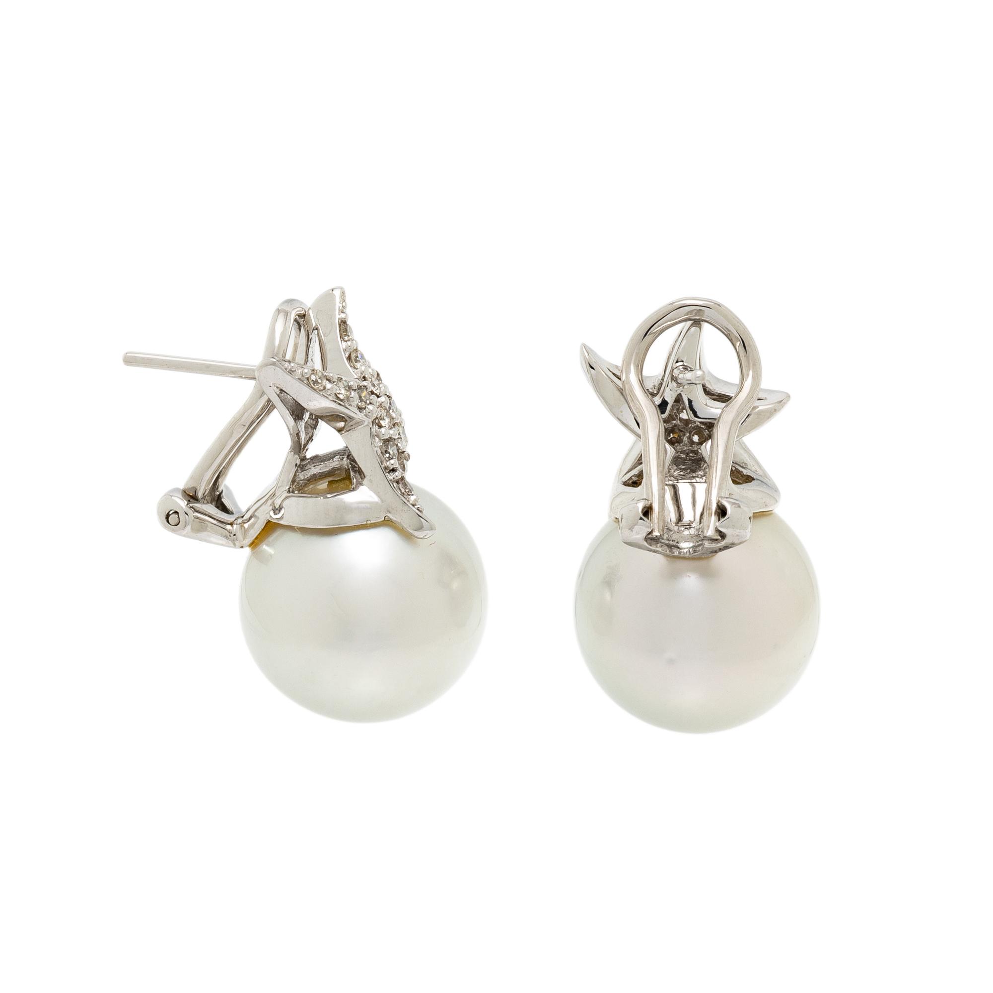 CULTURED PEARL AND DIAMOND EARRINGS