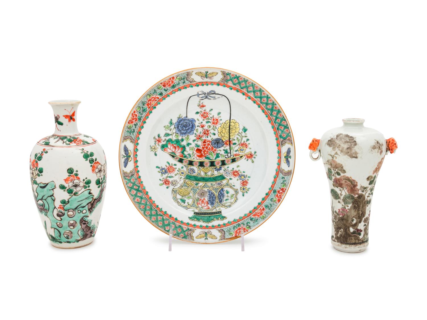 Three Famille Verte Porcelain Articles