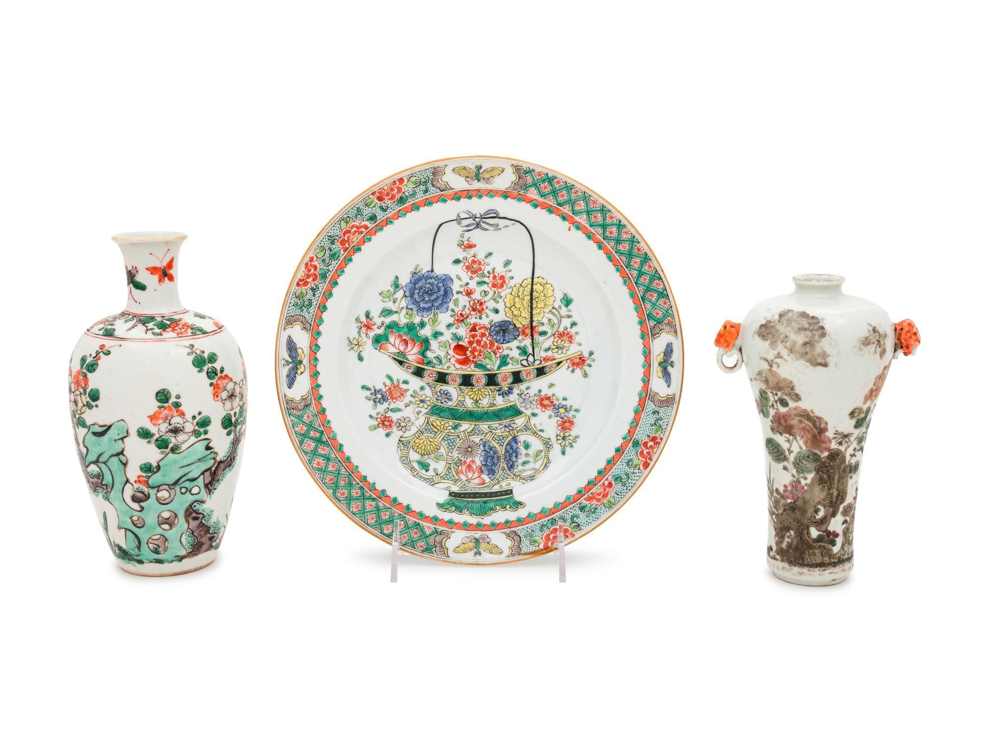 Three Famille Verte Porcelain Articles