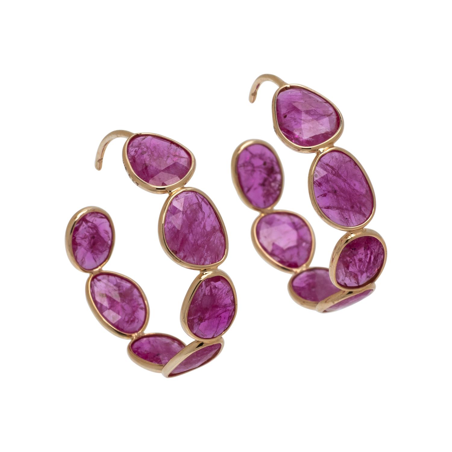 GLASS FILLED RUBY HOOP EARRINGS