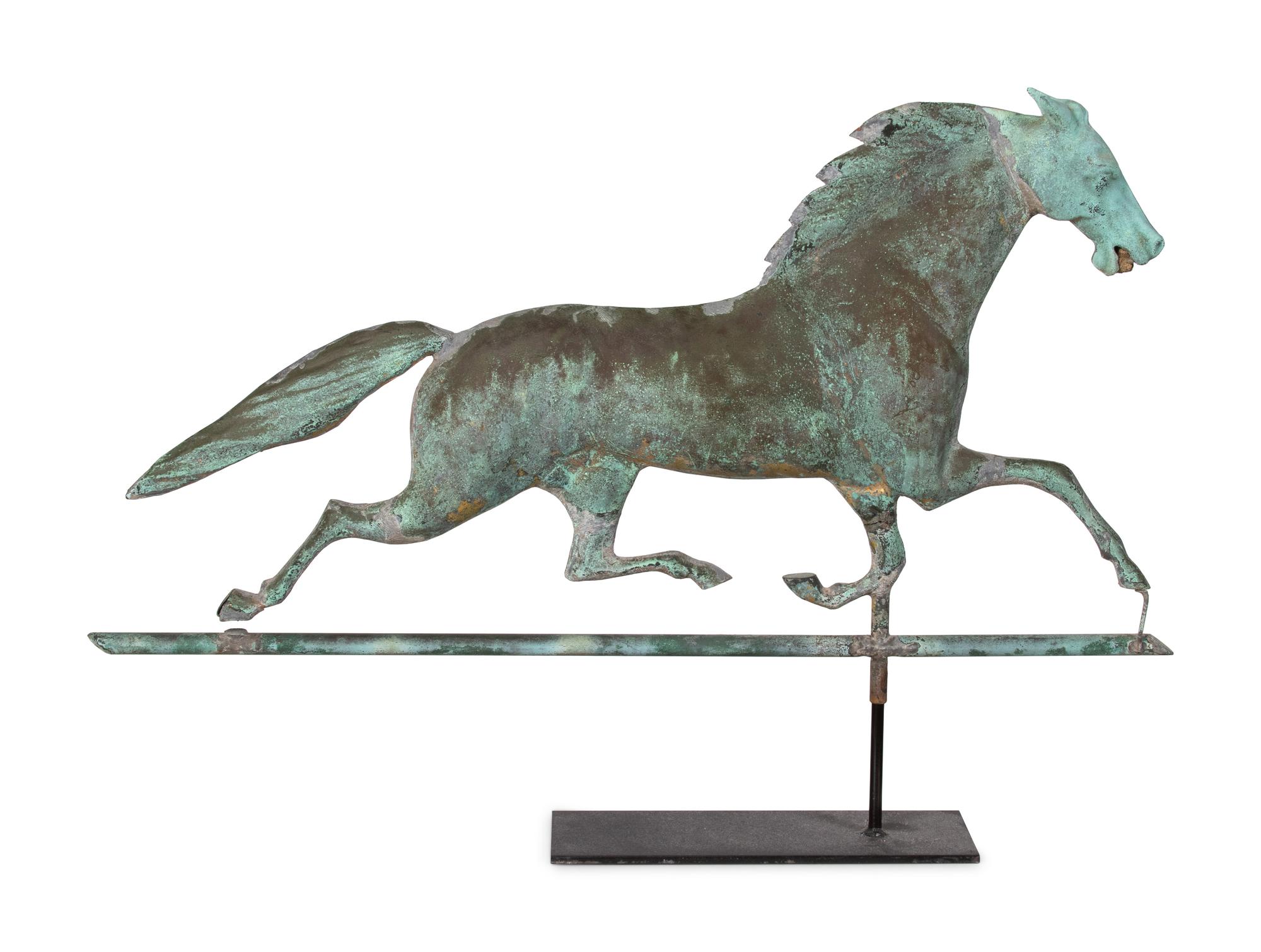 A Patinated Copper Running Horse Weather Vane