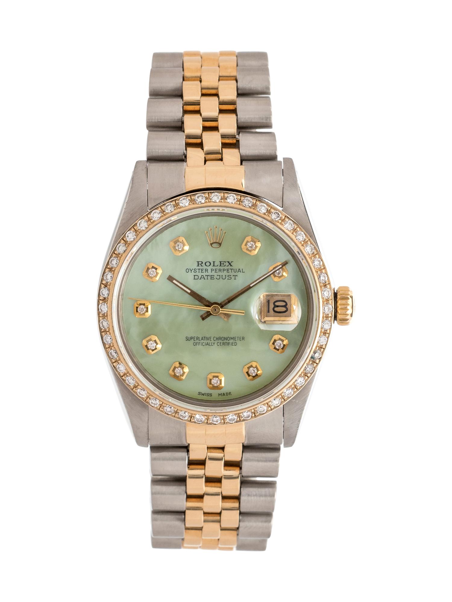 Rolex, Stainless Steel, Yellow Gold and Diamond Ref. 16013 'Oyster Perpetual Datejust' Wristwatch, Circa 1987,