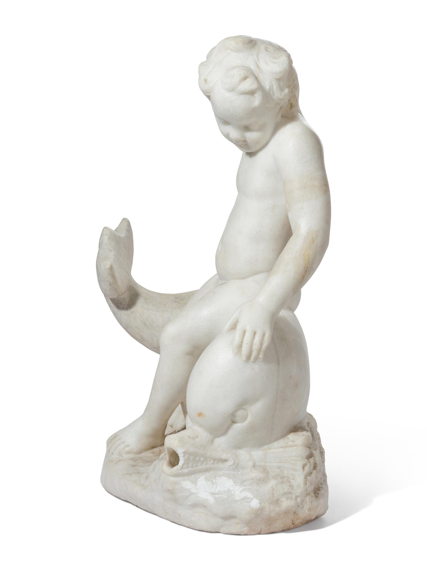A Roman Marble Eros Riding a Dolphin