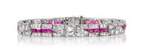 An Art Deco Platinum, Ruby and Diamond Bracelet, 16.10 dwts.