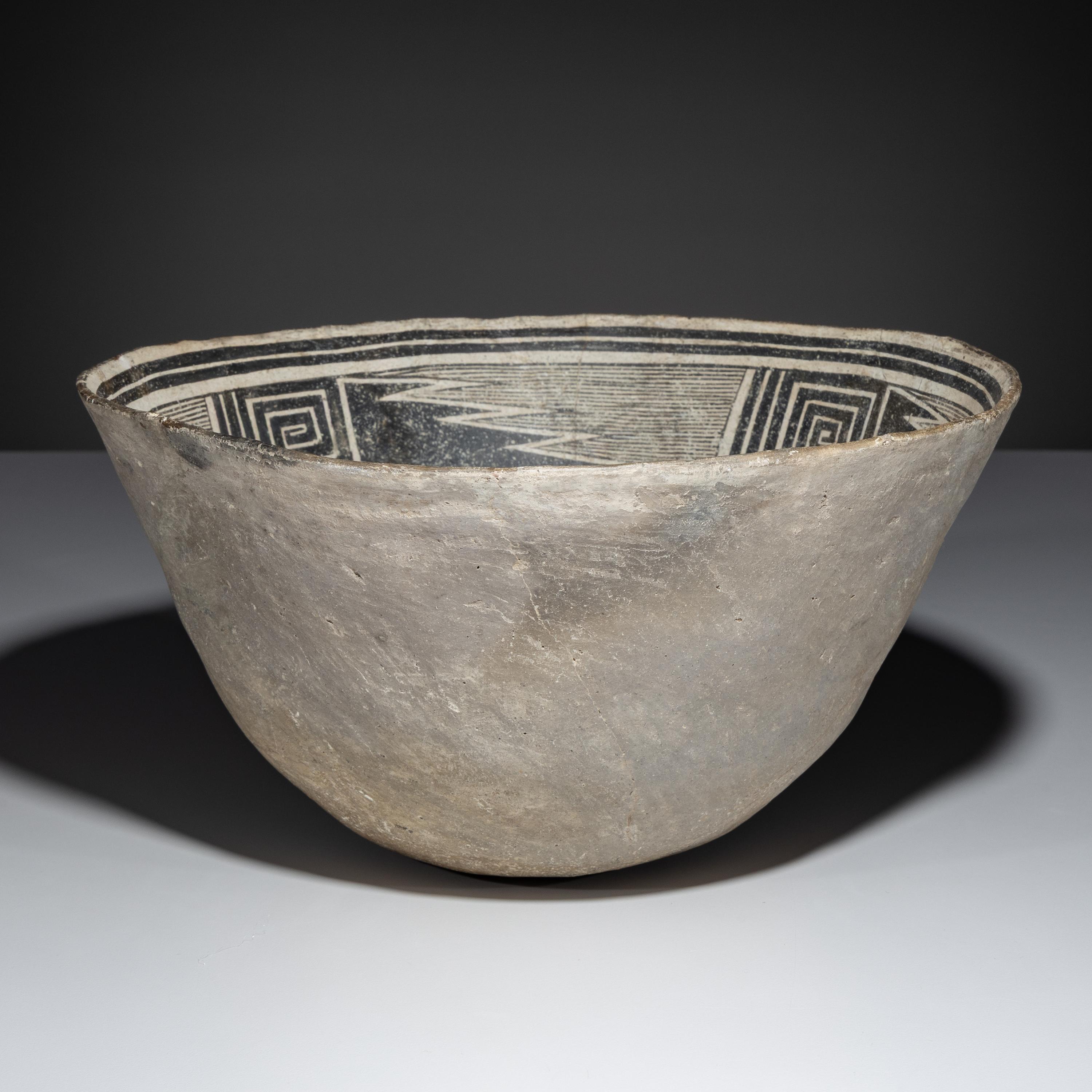 Ancestral Pueblo, Mimbres Classic Black-on-White Pottery Bowl