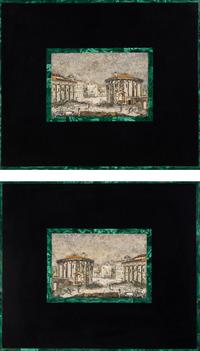 A Pair of Italian Micromosaic Panels of a Roman Temple