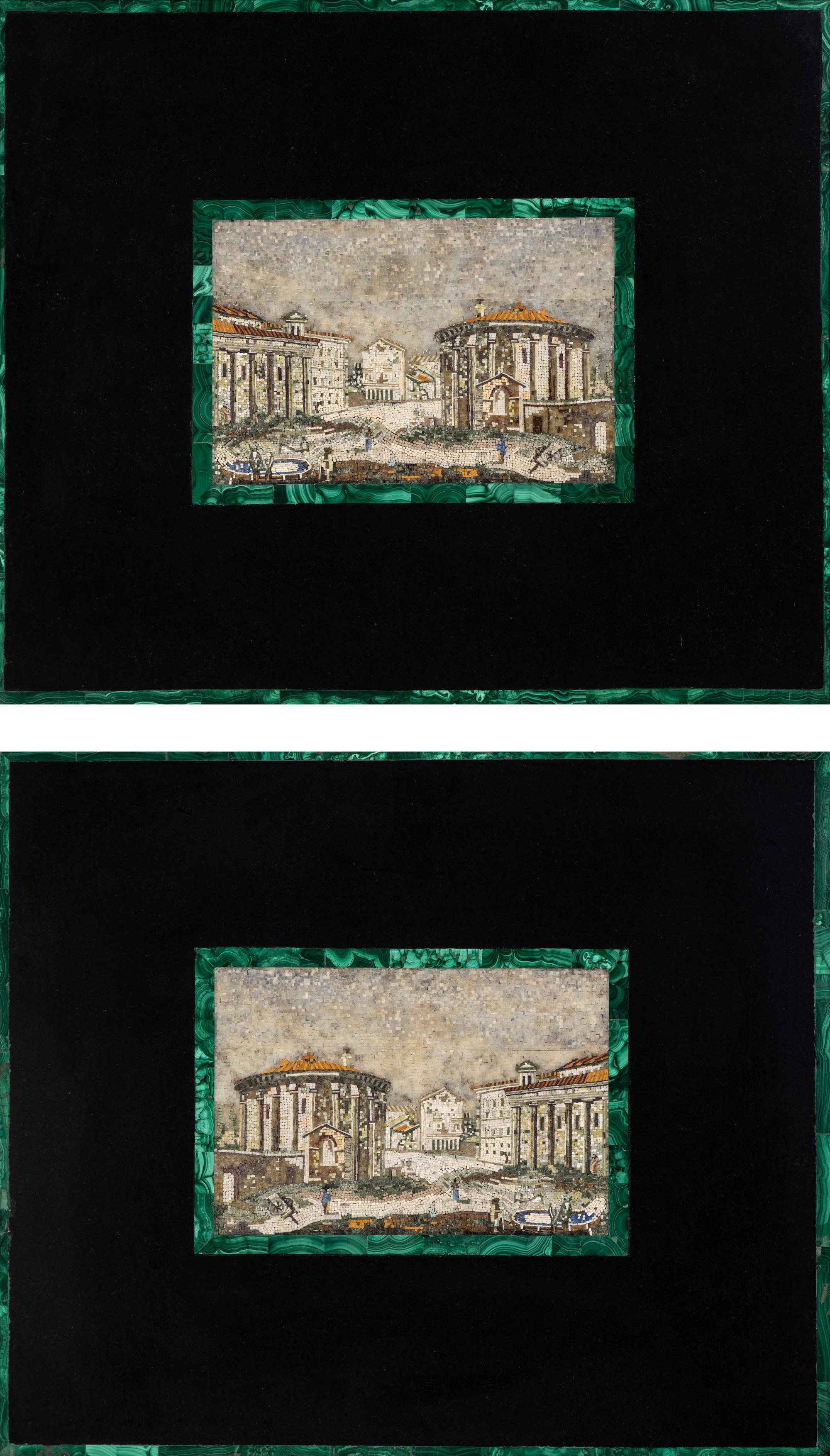 A Pair of Italian Micromosaic Panels of a Roman Temple