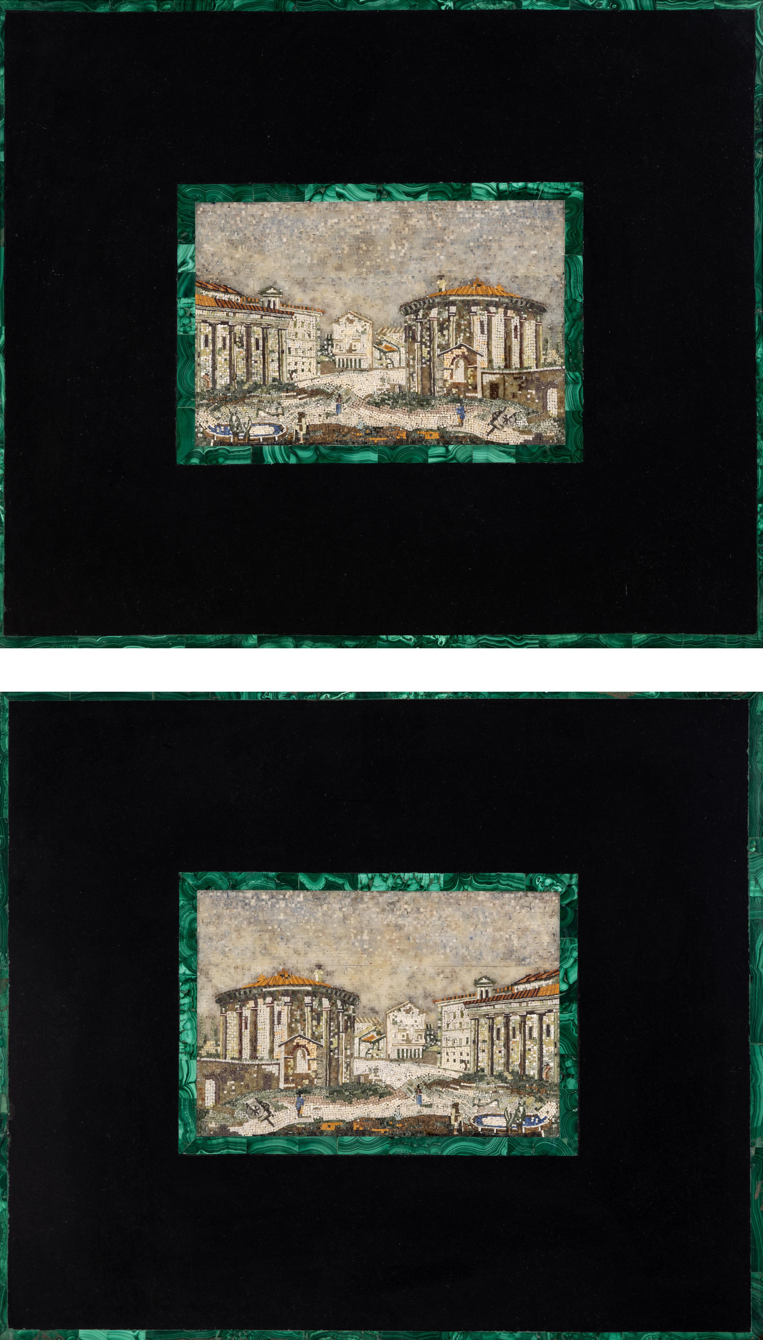 A Pair of Italian Micromosaic Panels of a Roman Temple
