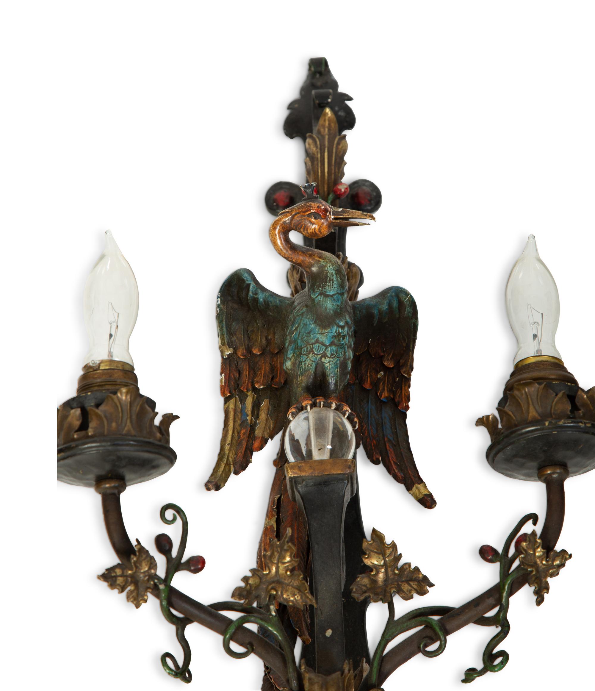 A Pair of Whimsical Cold Painted Bronze Sconces — 20TH CENTURY