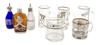 A Group of Eight Silver Overlay Glass Articles Height of tallest 6 3/8 inches.