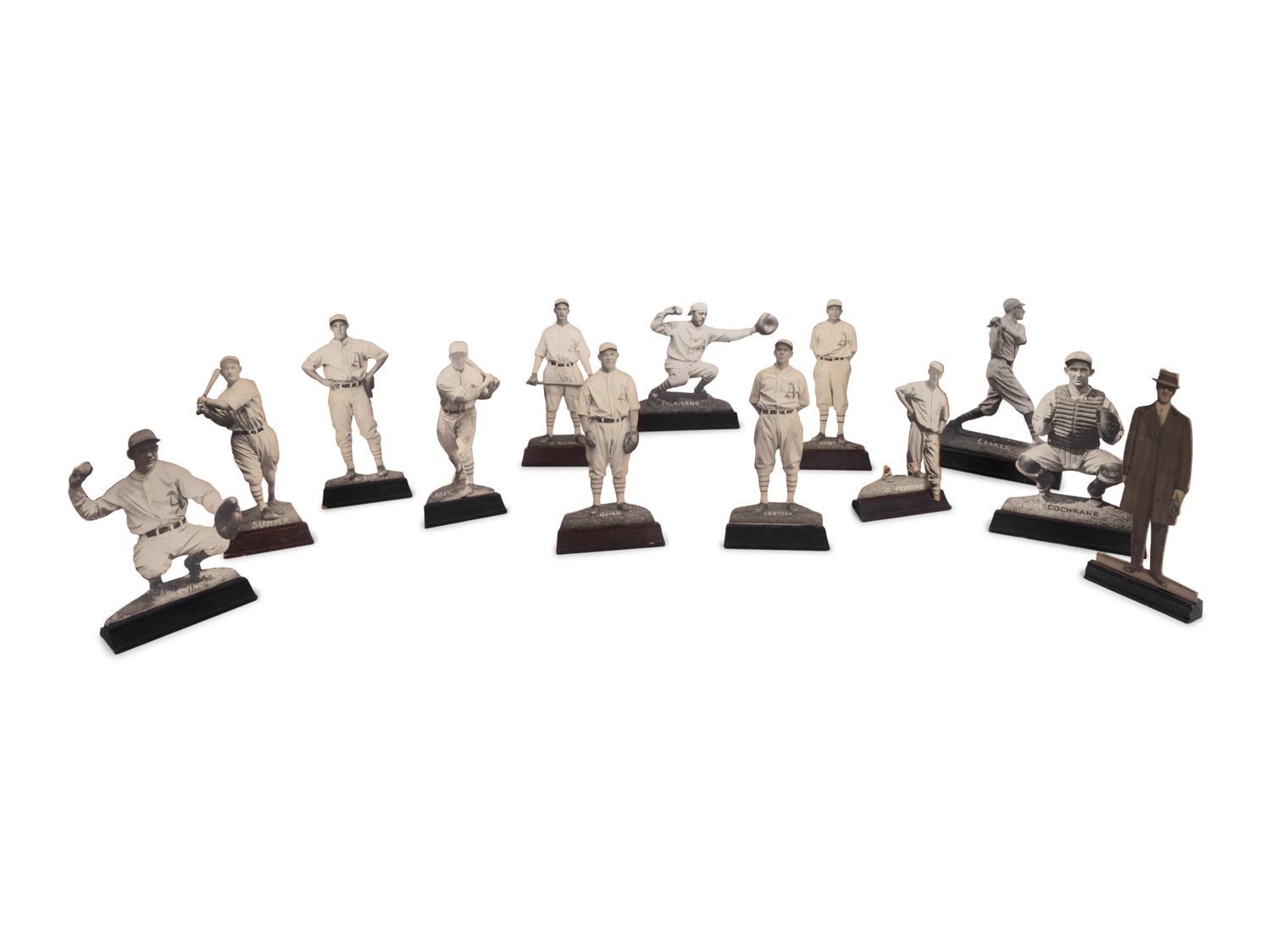 A Group of 13 Uncommon 1930 Philadelphia Athletics Baseball Wood Cut Stand Up Displays Including Jimmie Foxx and Mickey Cochrane,