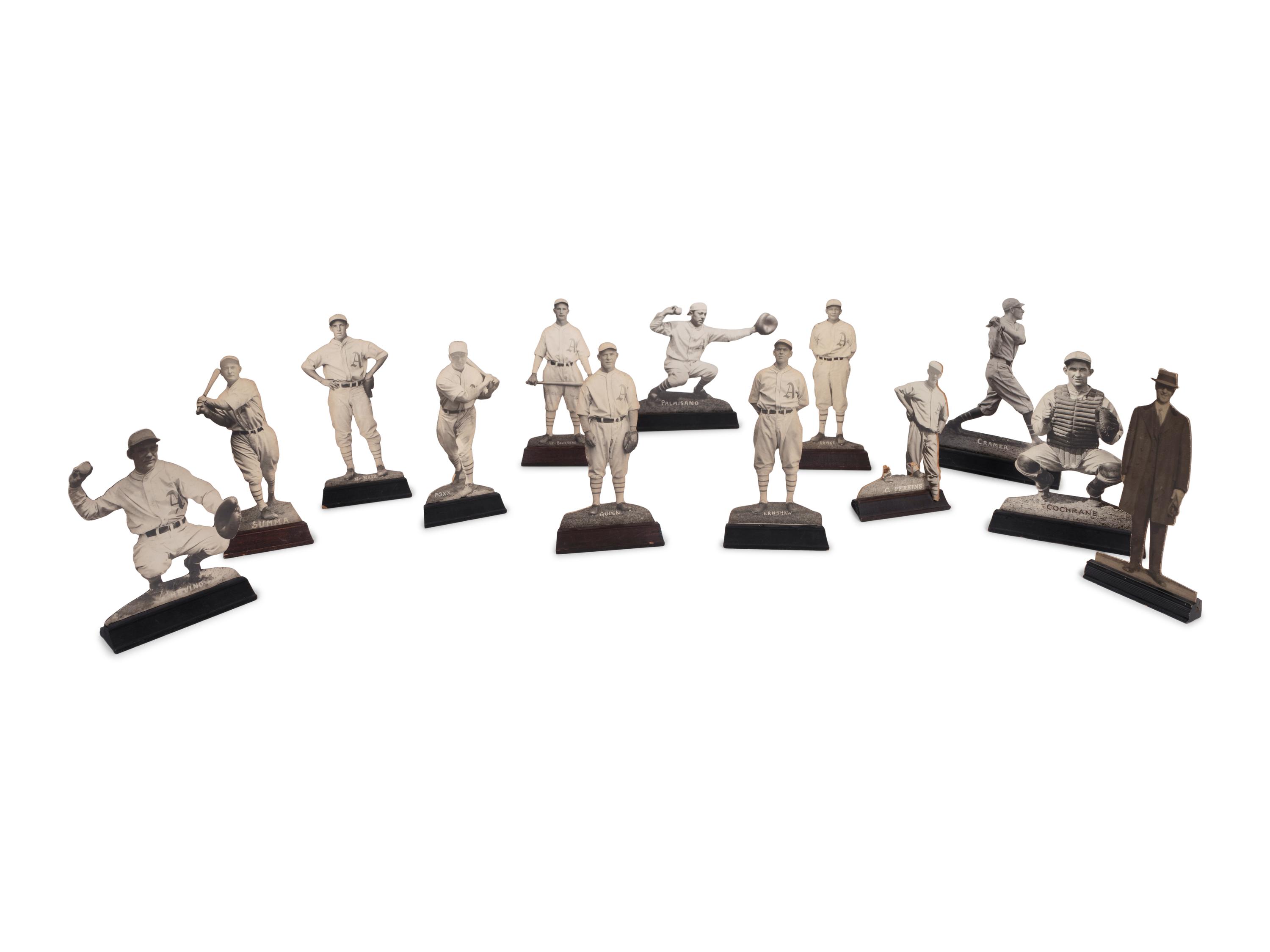 A Group of 13 Uncommon 1930 Philadelphia Athletics Baseball Wood Cut Stand Up Displays Including Jimmie Foxx and Mickey Cochrane,
