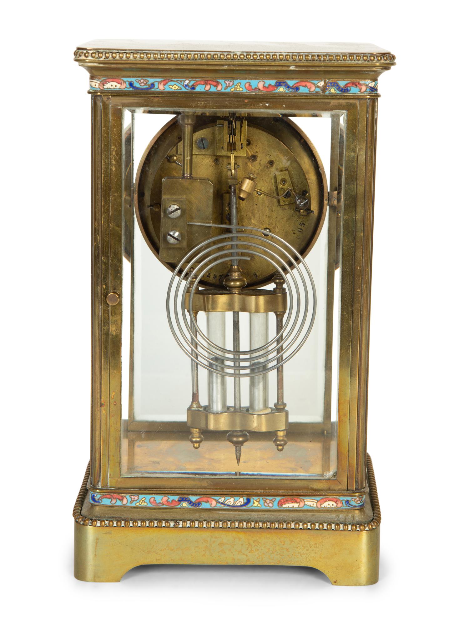 A French Neoclassical Style Gilt Metal and Cloisonné Mantle Clock