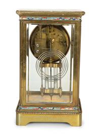 A French Neoclassical Style Gilt Metal and Cloisonné Mantle Clock