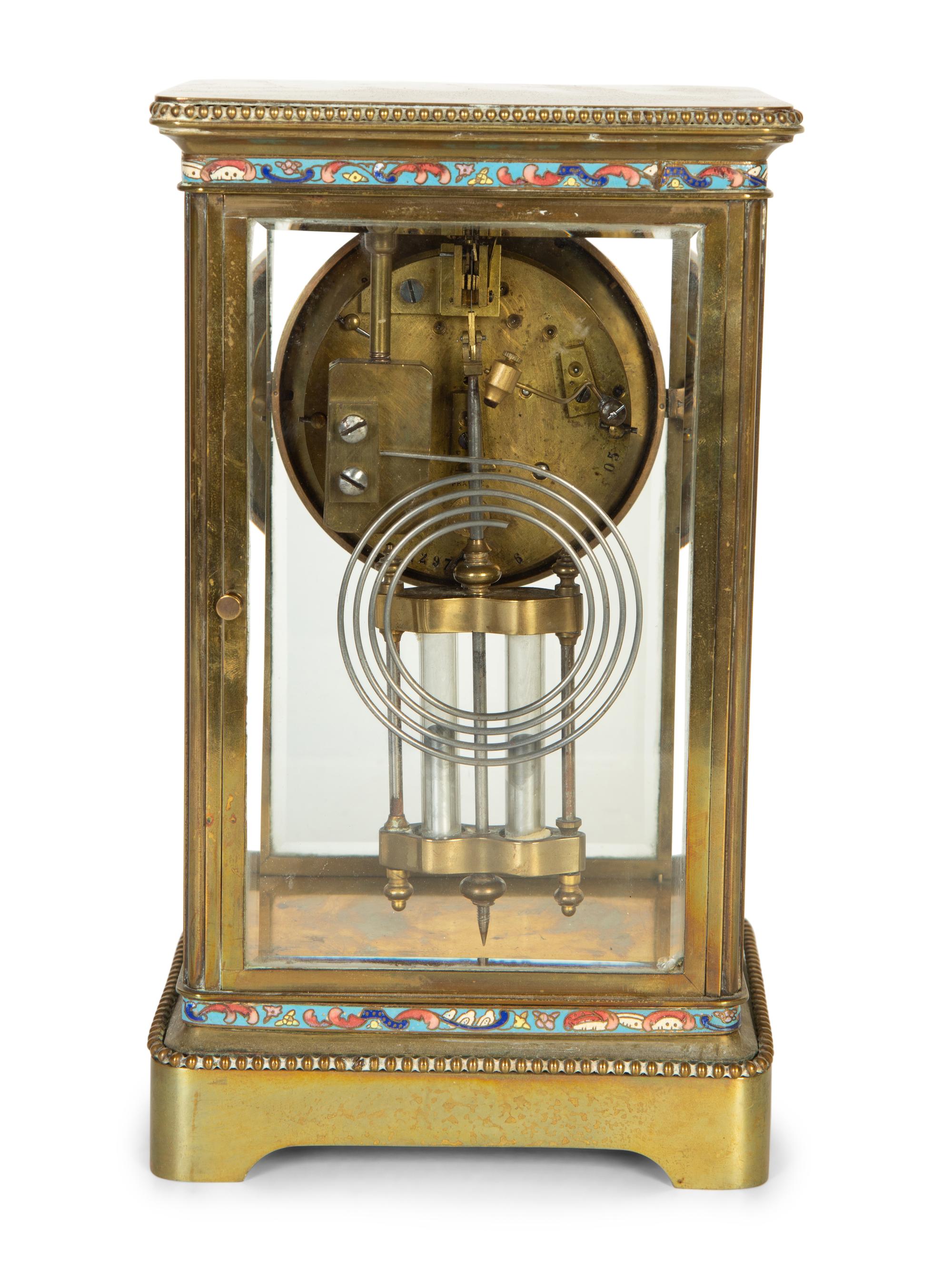 A French Neoclassical Style Gilt Metal and Cloisonné Mantle Clock