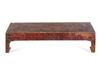 A Chinese Carved Low Table with Old Paint Remnants in Red