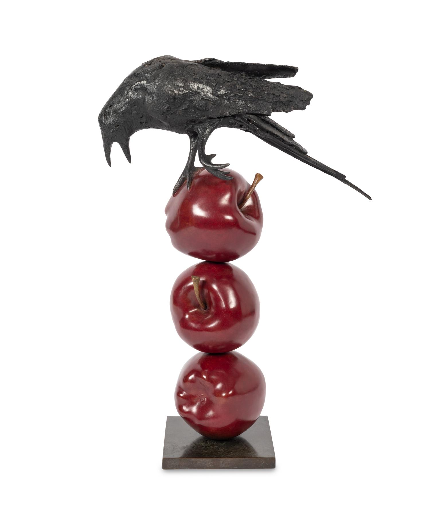 Raven On Three Apples