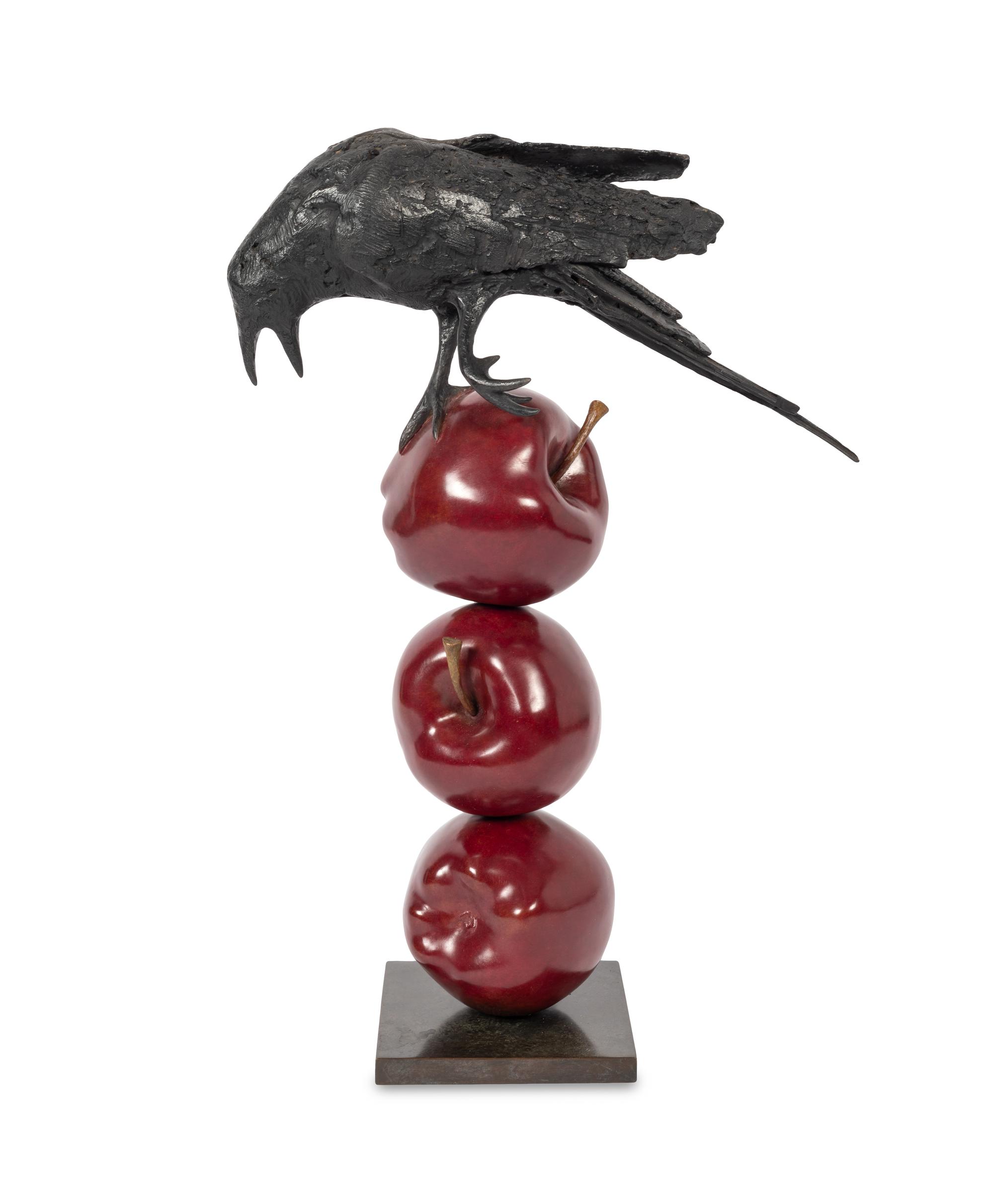 Raven On Three Apples
