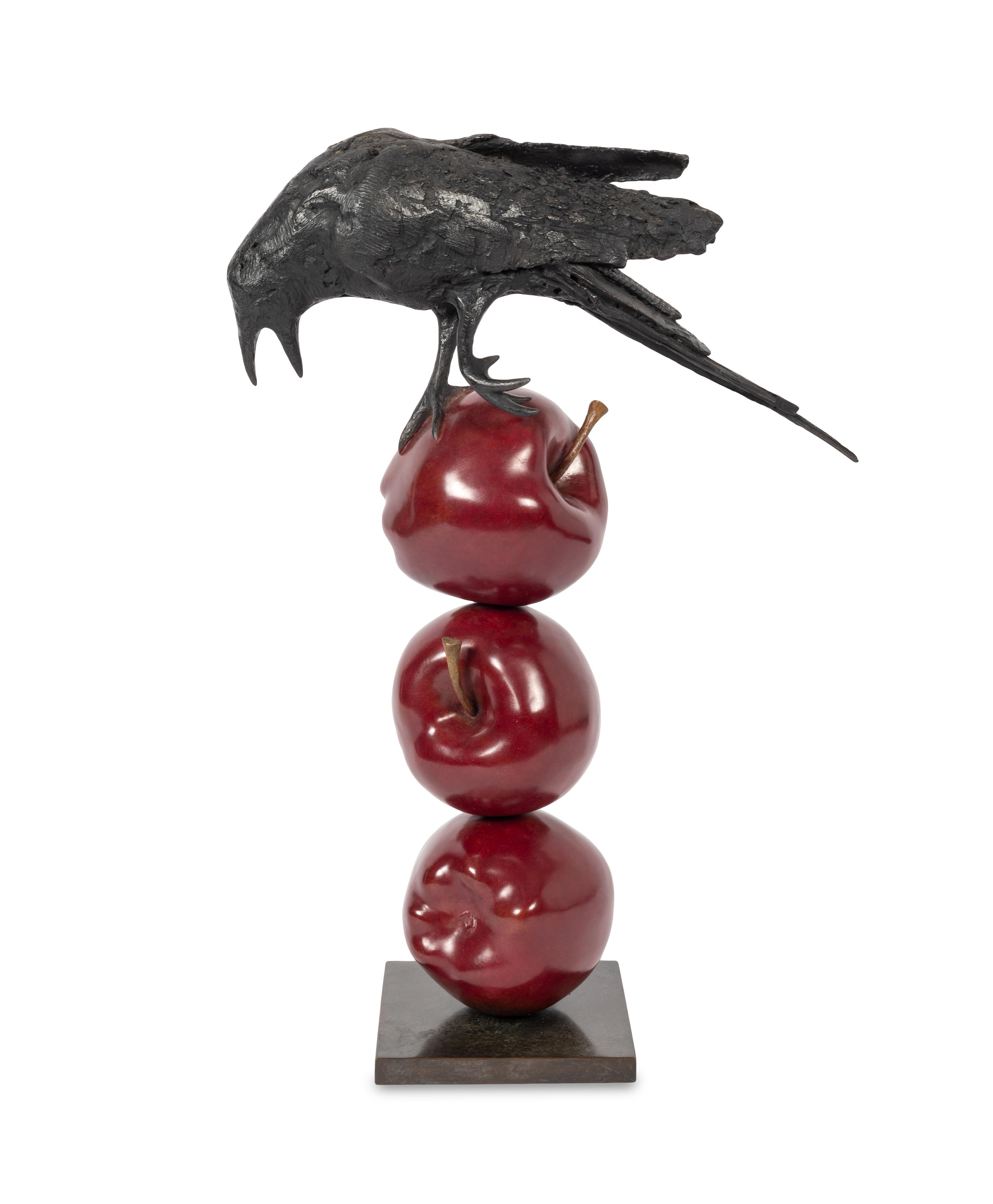 Raven On Three Apples