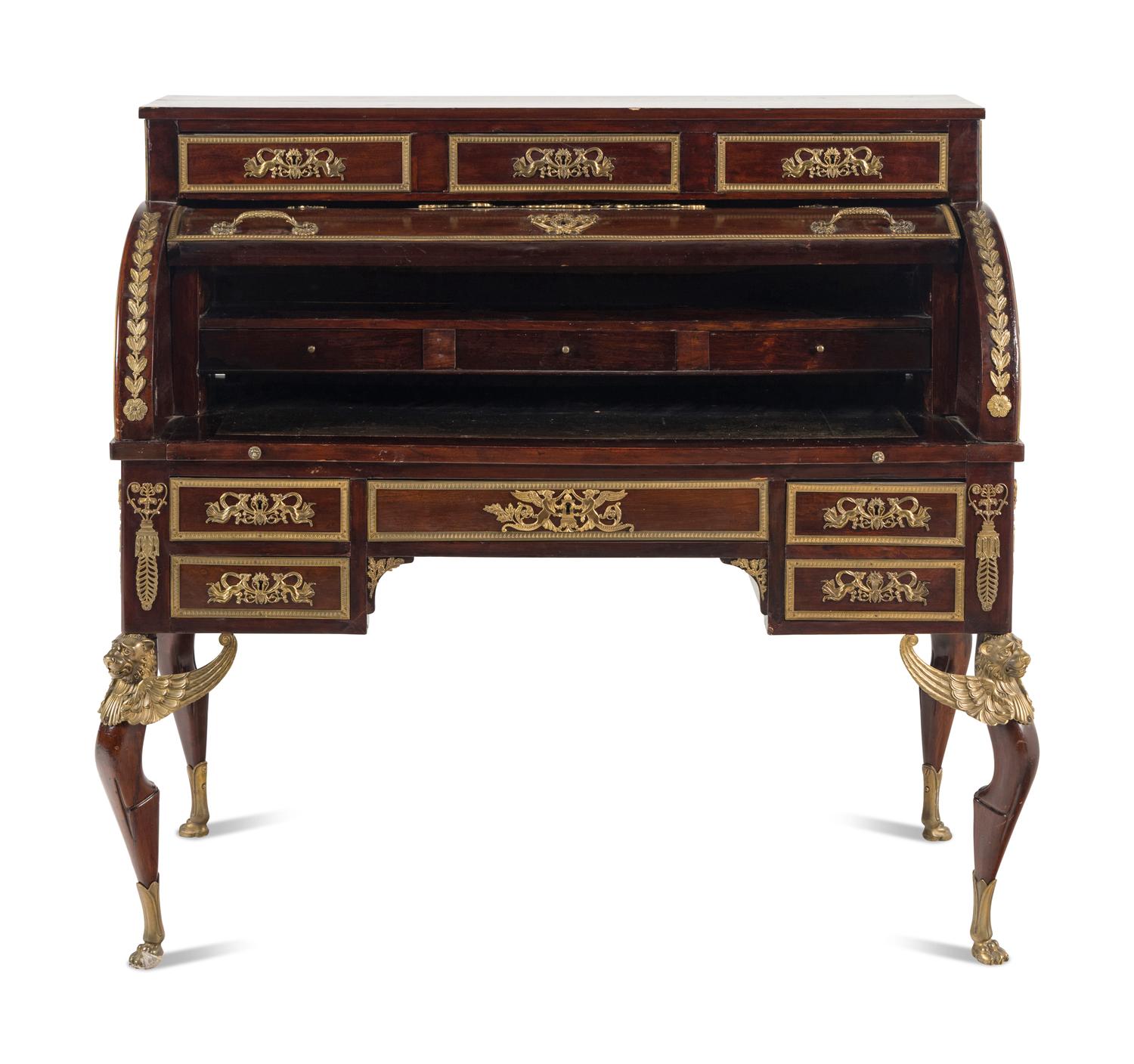A French Gilt Bronze Mounted Mahogany Bureau à Cylindre