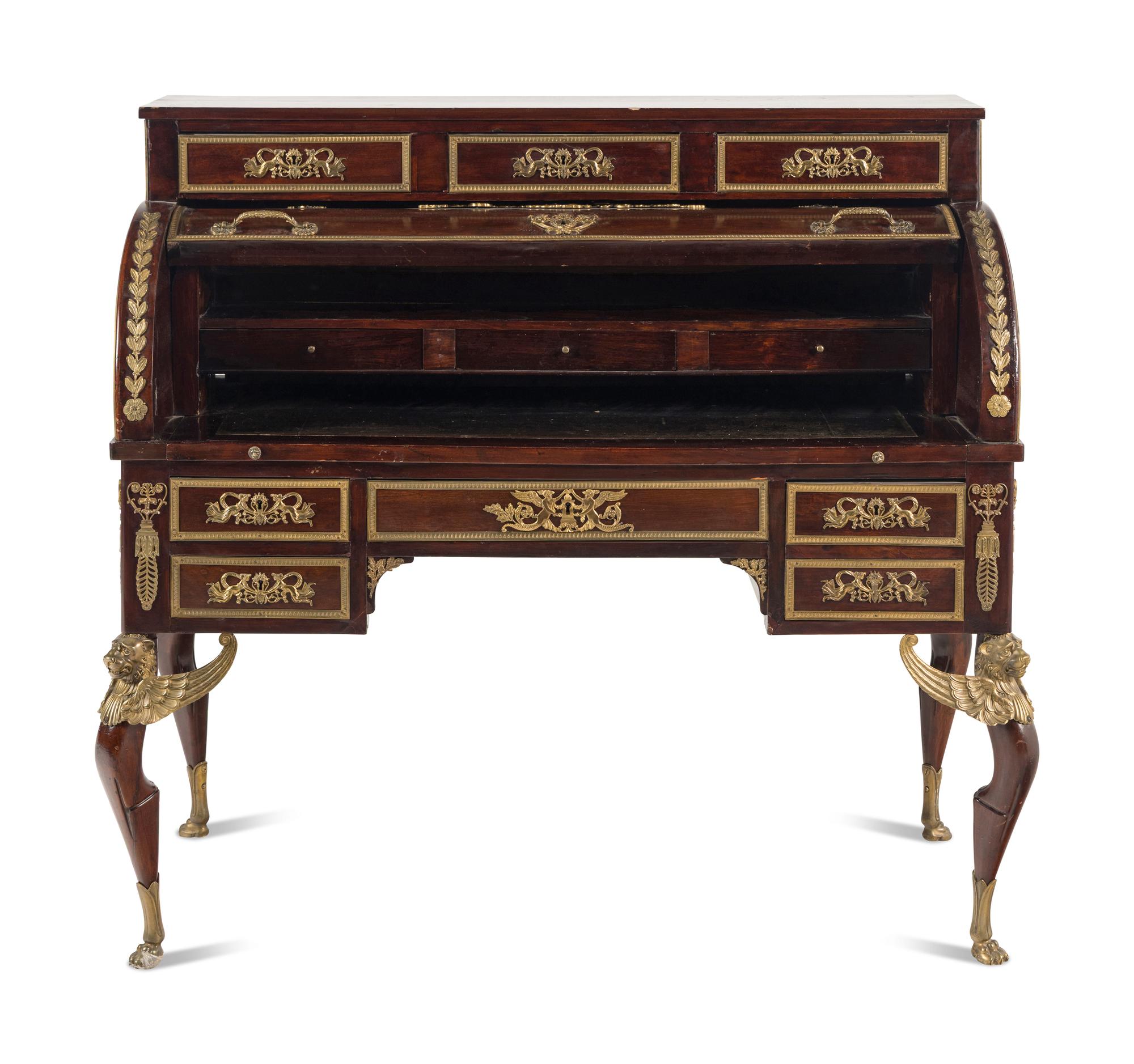 A French Gilt Bronze Mounted Mahogany Bureau à Cylindre