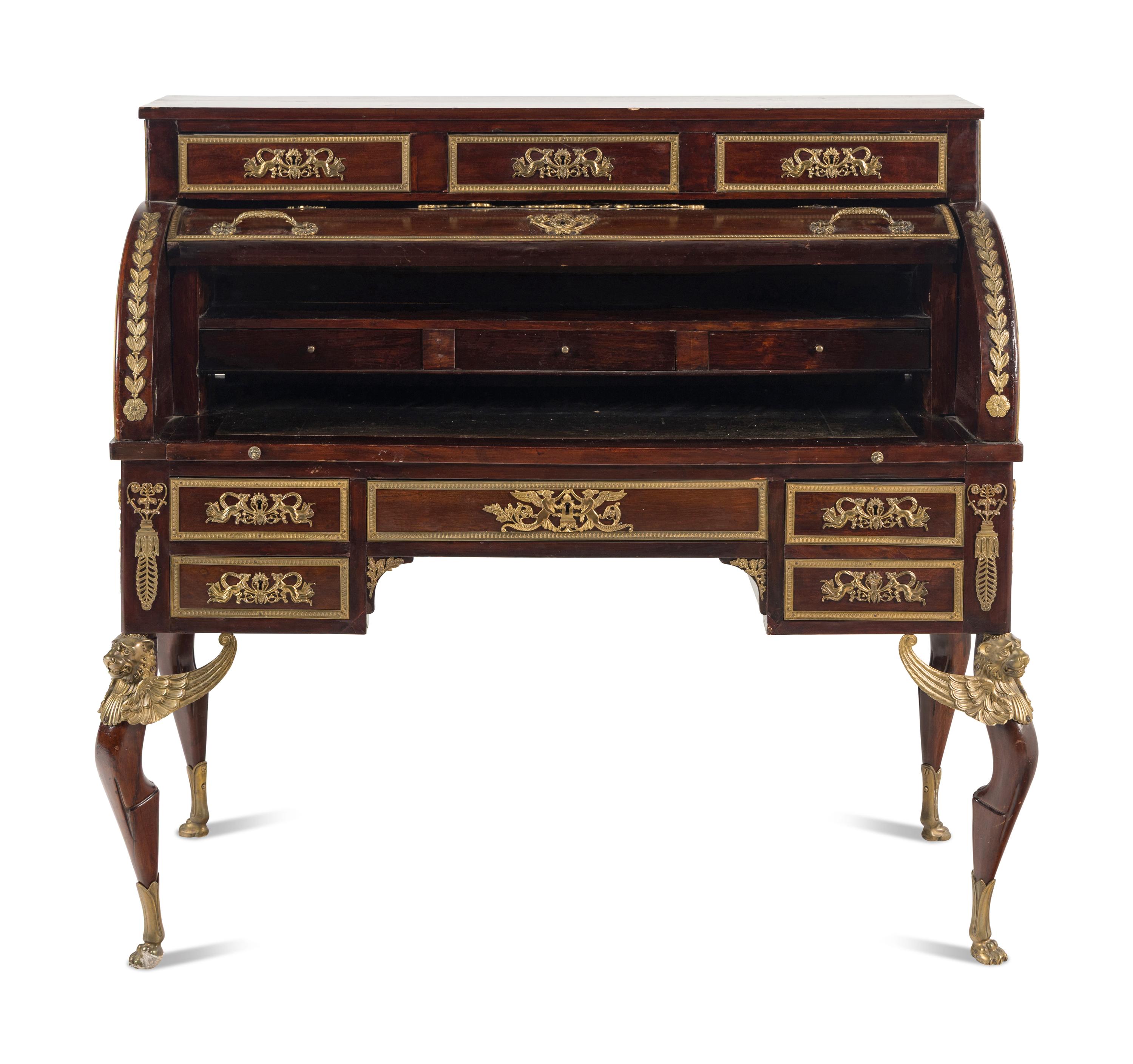 A French Gilt Bronze Mounted Mahogany Bureau à Cylindre
