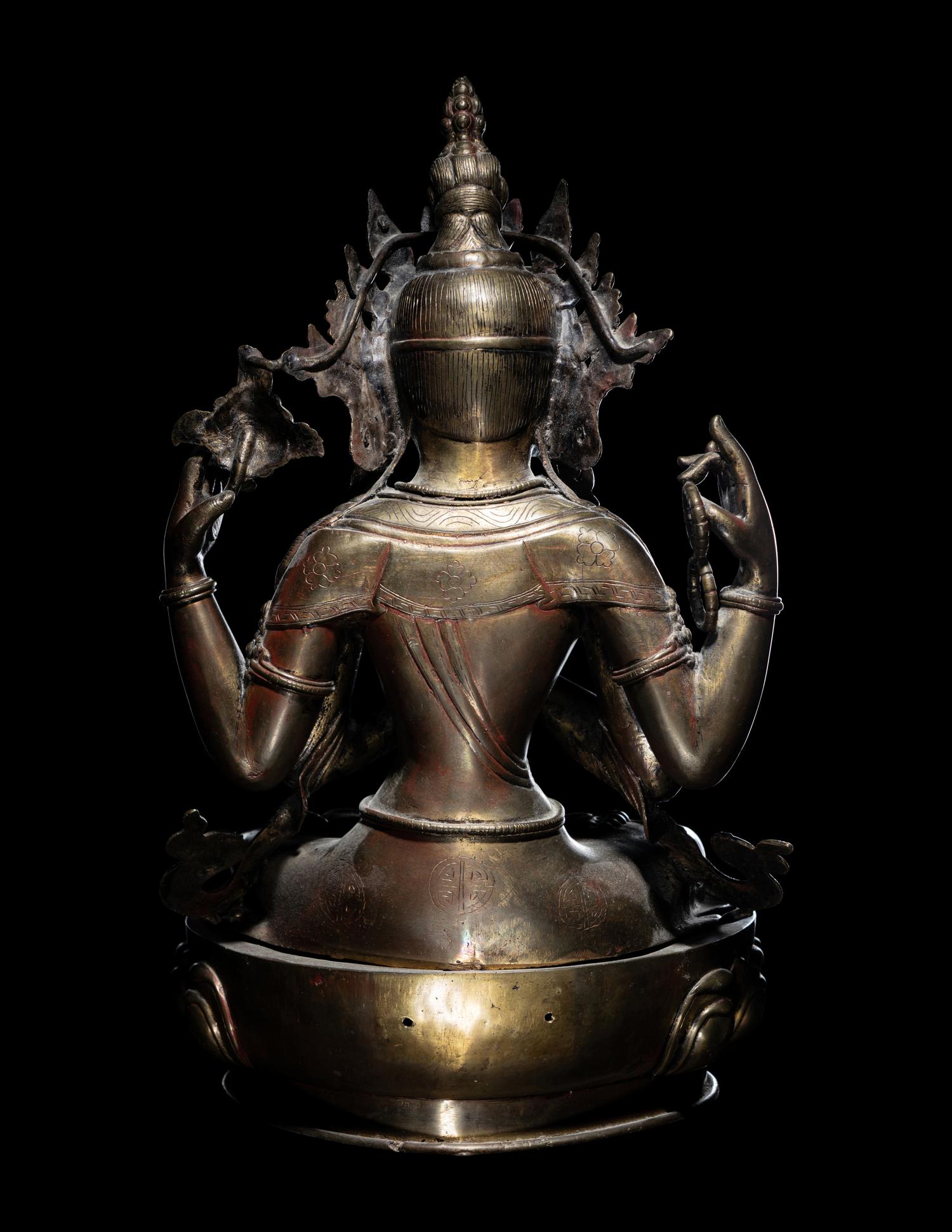 A Large Tibetan Gilt Bronze Figure of Shadakshari Lokeshvara