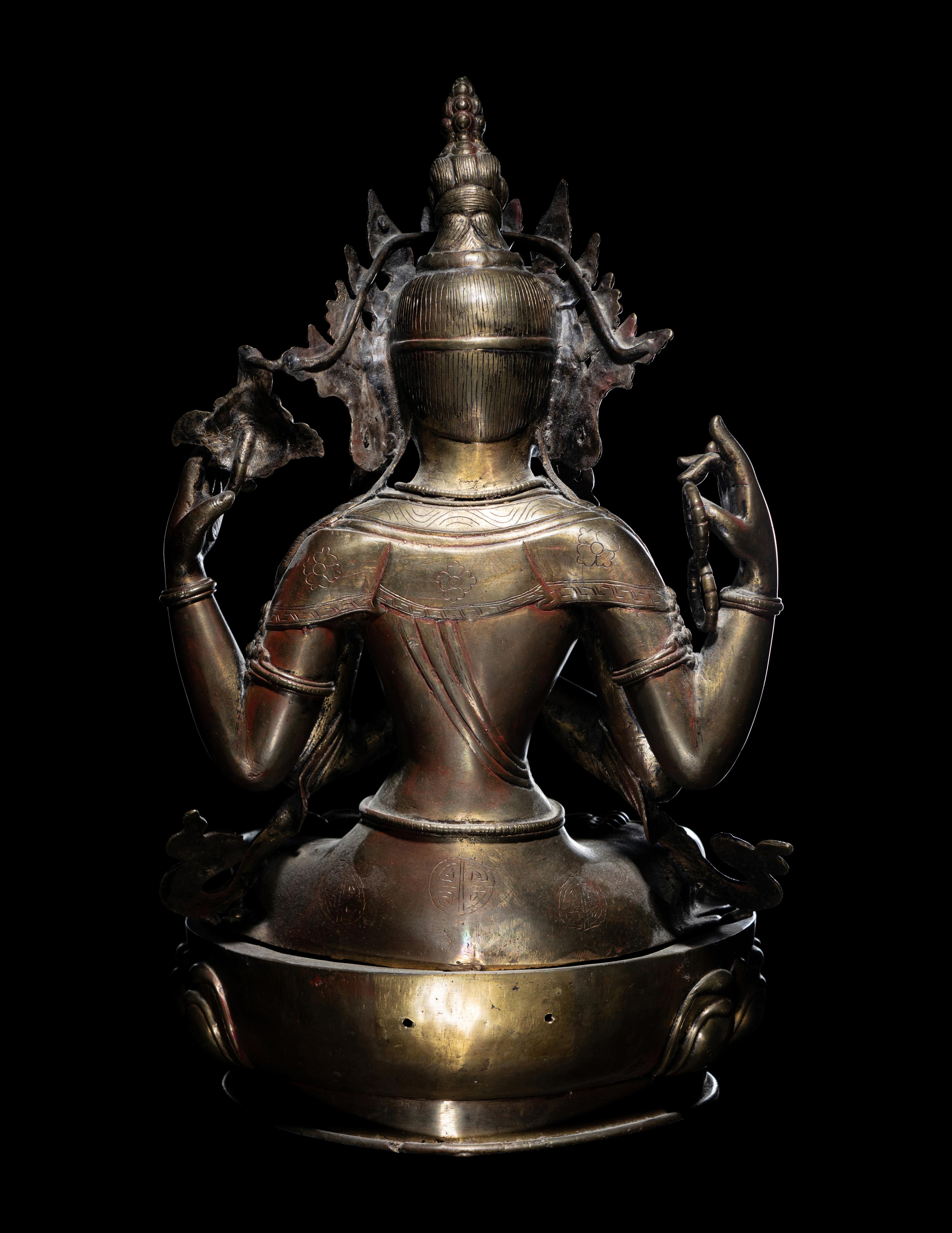 A Large Tibetan Gilt Bronze Figure of Shadakshari Lokeshvara