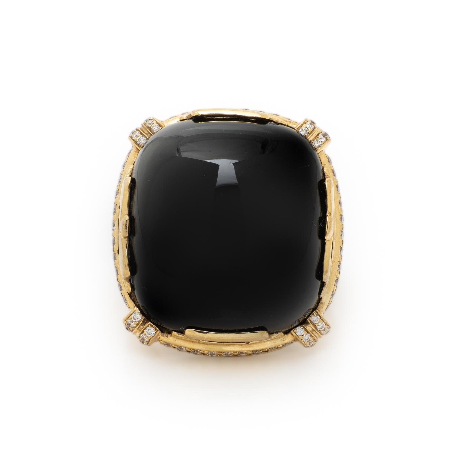 GOSHWARA, YELLOW GOLD, ONYX AND DIAMOND RING