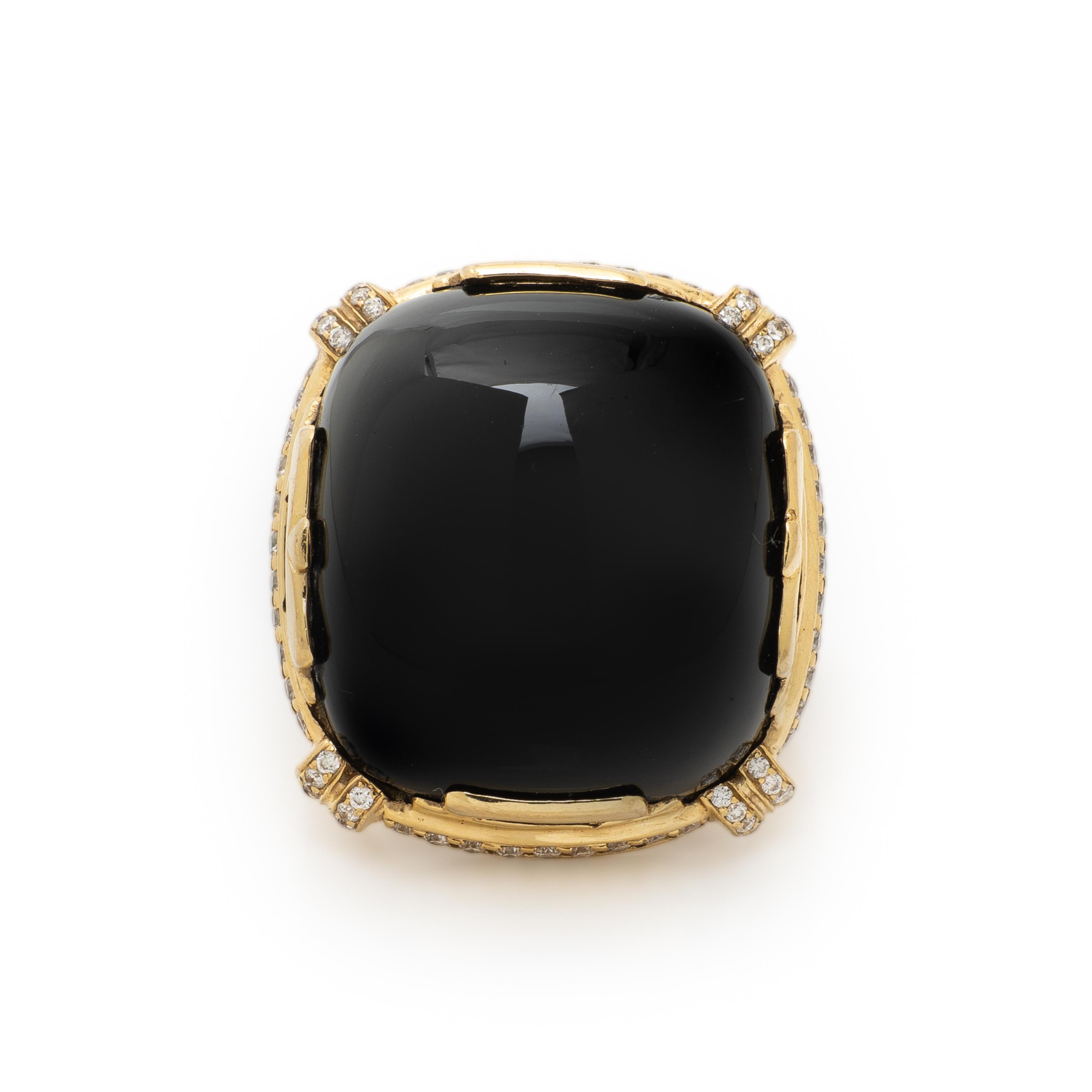 GOSHWARA, YELLOW GOLD, ONYX AND DIAMOND RING