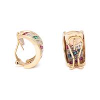 YELLOW GOLD, DIAMOND AND MULTIGEM EARCLIPS