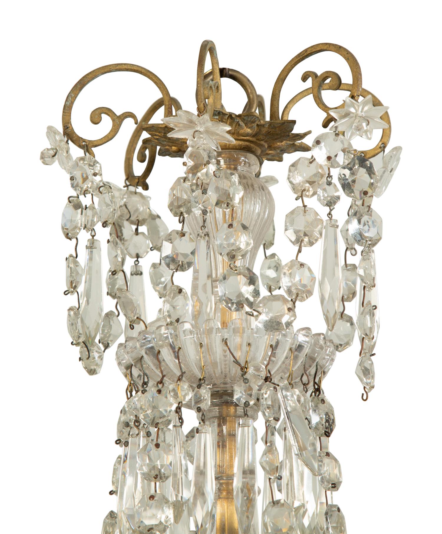 A Continental Gilt Metal Six-Light Chandelier