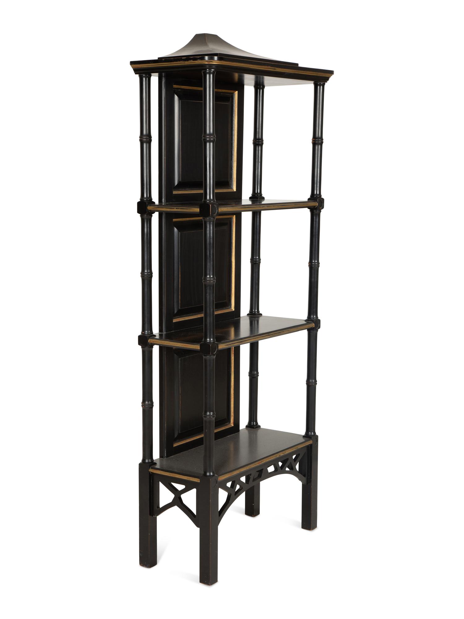 A Regency Style Ebonized and Parcel Gilt Decorated Etagere — 20th Century