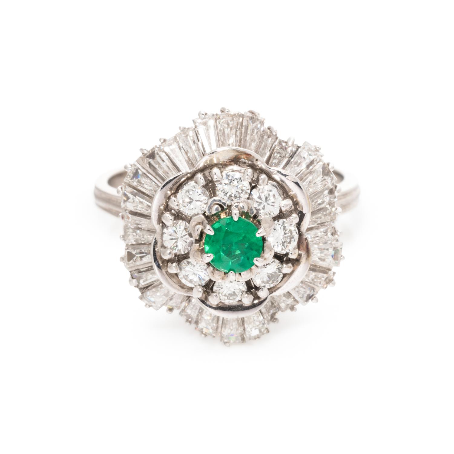 SYNTHETIC EMERALD AND DIAMOND RING