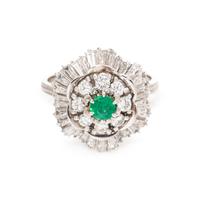 SYNTHETIC EMERALD AND DIAMOND RING