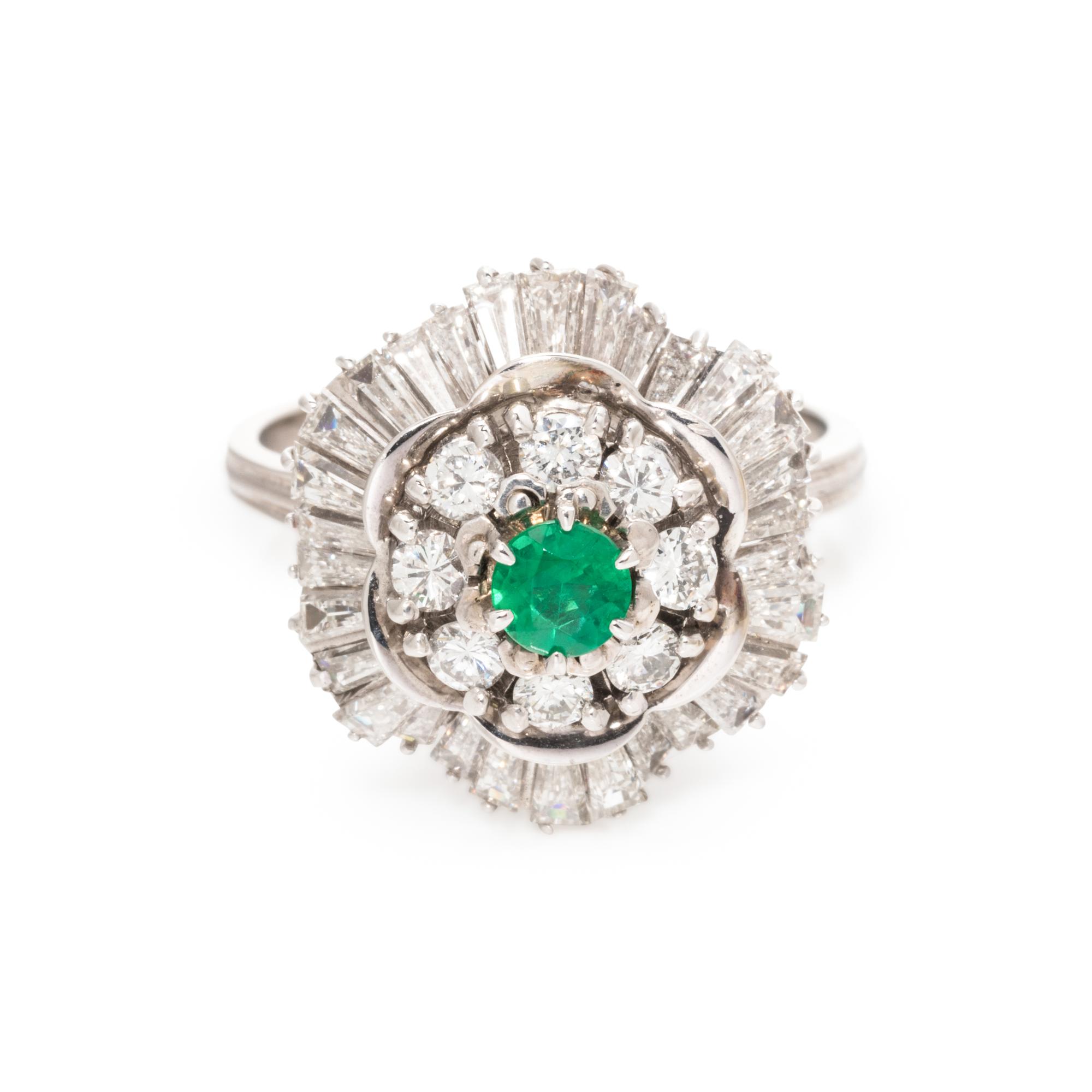 SYNTHETIC EMERALD AND DIAMOND RING