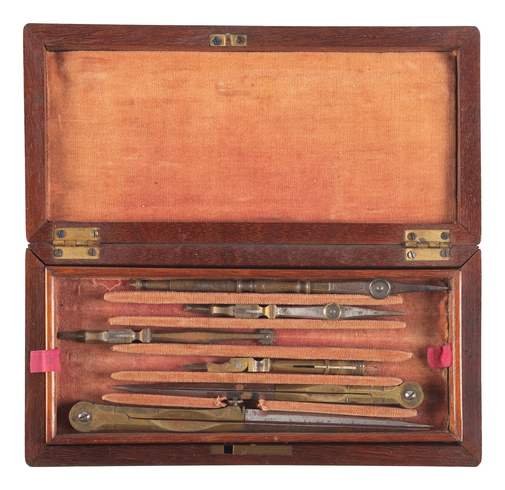 [CIVIL WAR]. Drafting set with tools marked "USN." Ca 19th century.