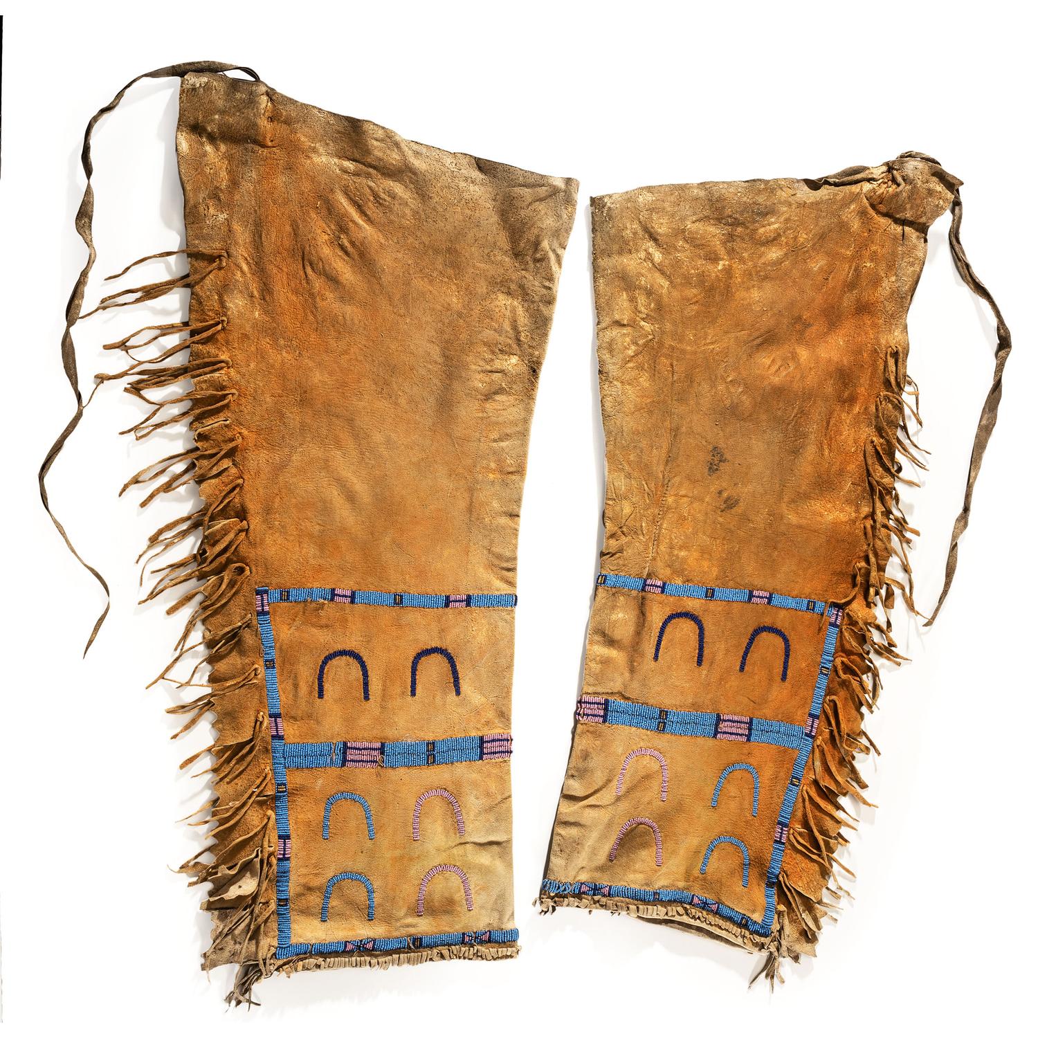 Northern Plains Beaded Hide Leggings, with Horse Tracks