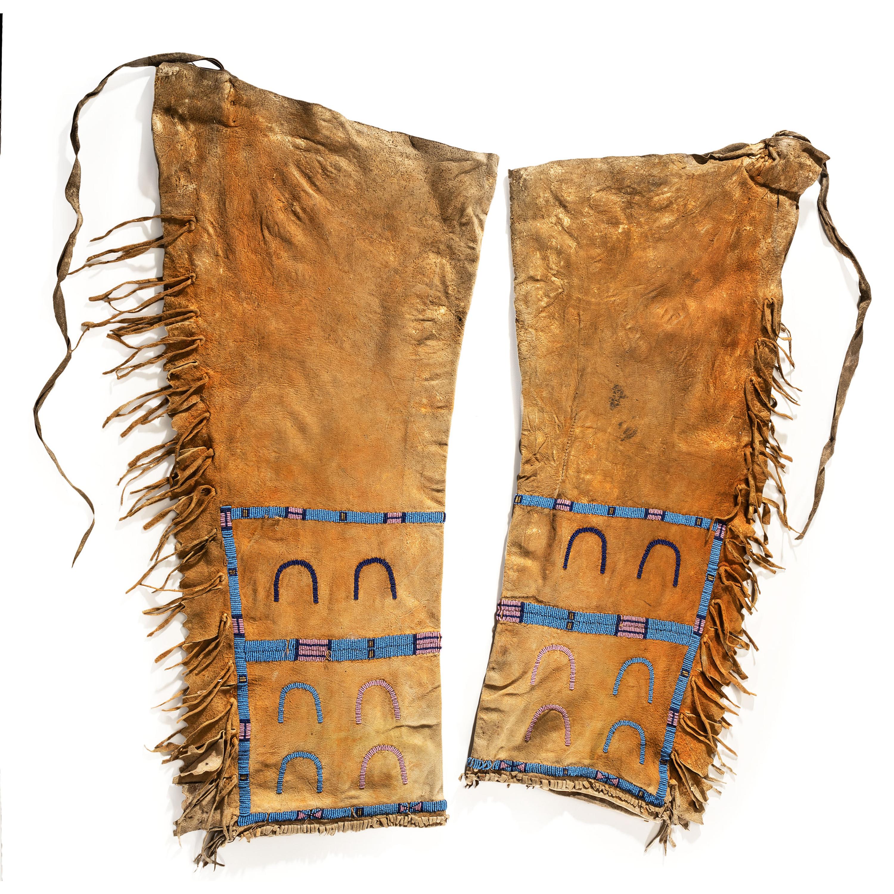 Northern Plains Beaded Hide Leggings, with Horse Tracks