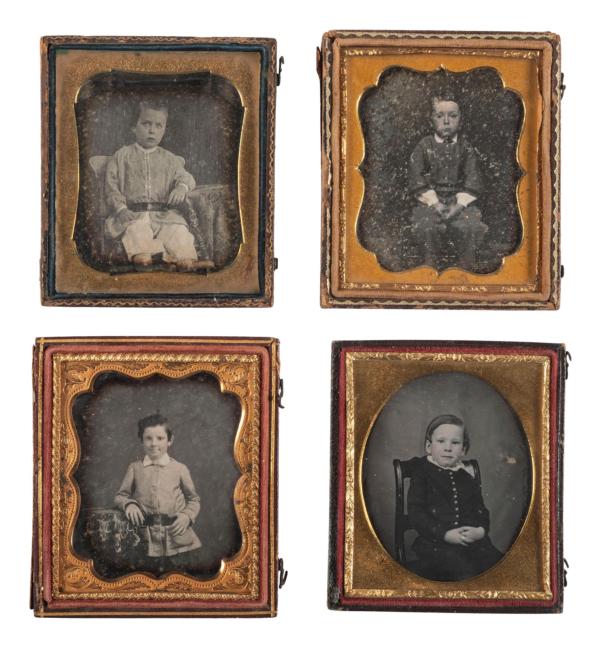 [EARLY PHOTOGRAPHY]. A group of 16 daguerreotype portraits of children, including: