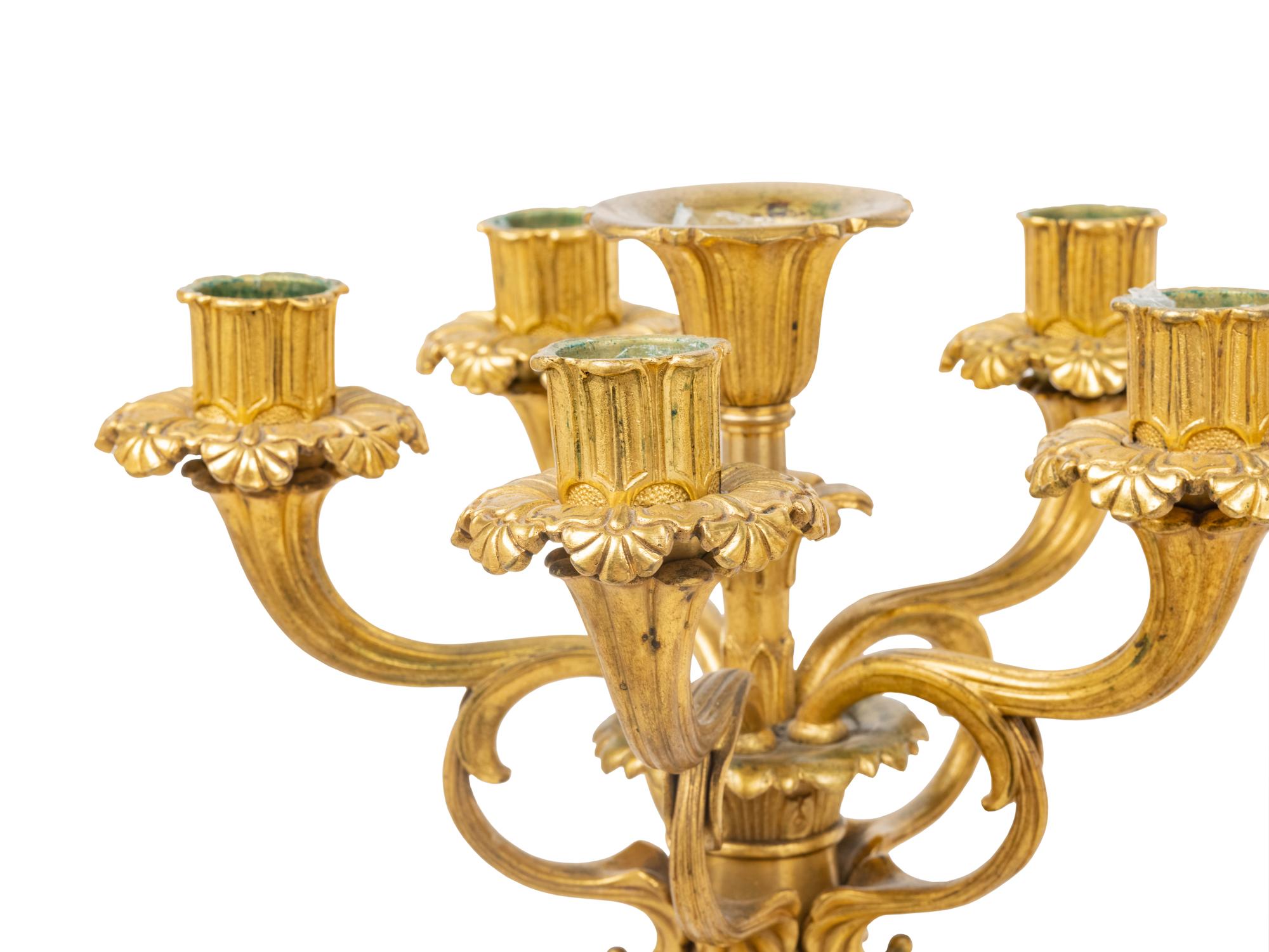 A Pair of Louis XVI Style Gilt Bronze Six-Light Candelabra