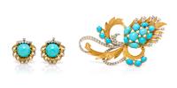 A Two Tone Gold, Turquoise and Diamond Demi Parure, 27.00 dwts.
