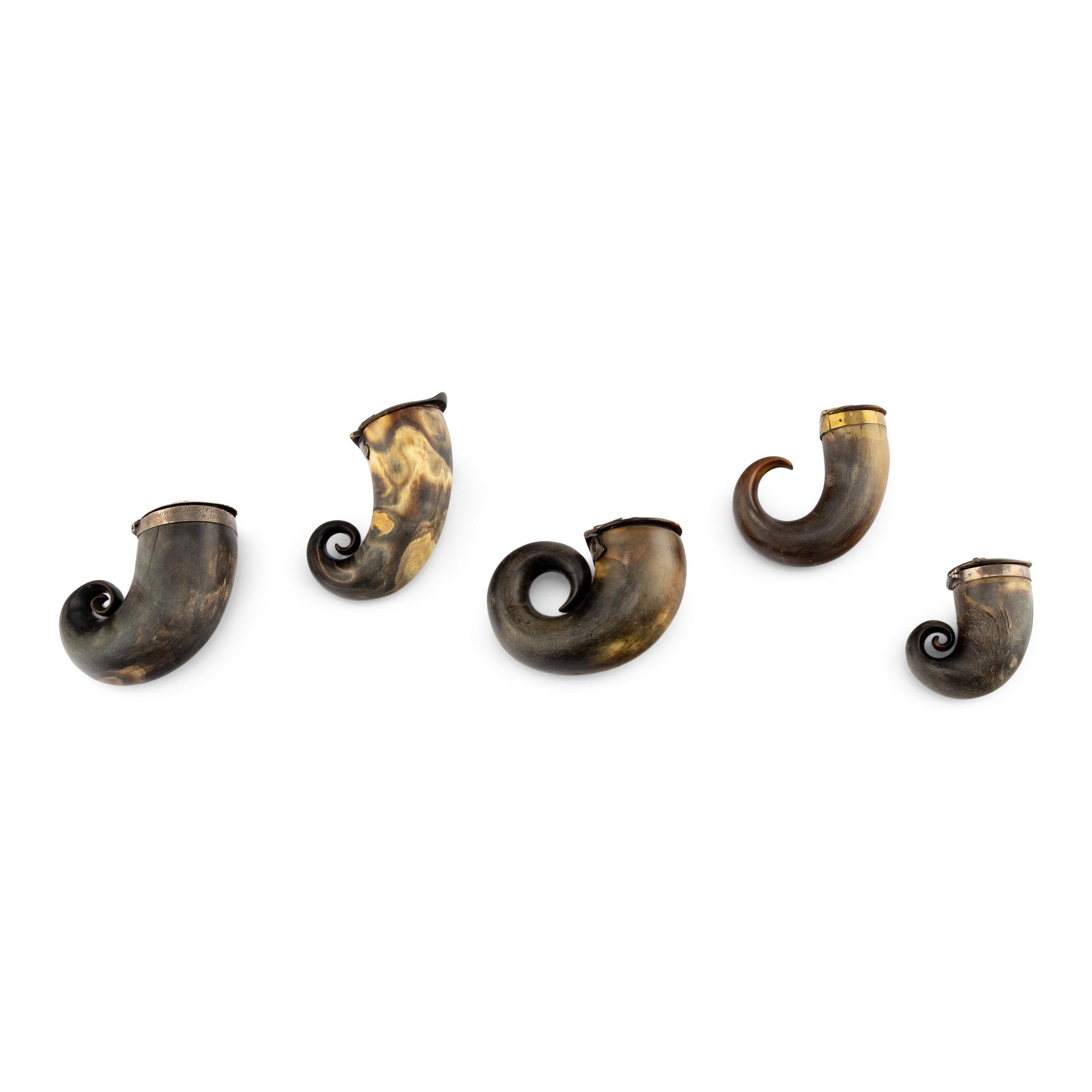 A Group of Five Scottish Horn Snuff Mulls
