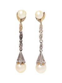 A Pair of White Gold and Cultured Pearl Earclips,