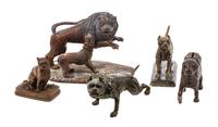 A Group of Five Mastiff Figures Width of widest 7 1/4 inches.