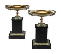 A Pair of Neoclassical Bronze and Marble Tazze