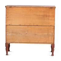 A Country Federal Red Painted Pine and Maple Two-Drawer Blanket Chest